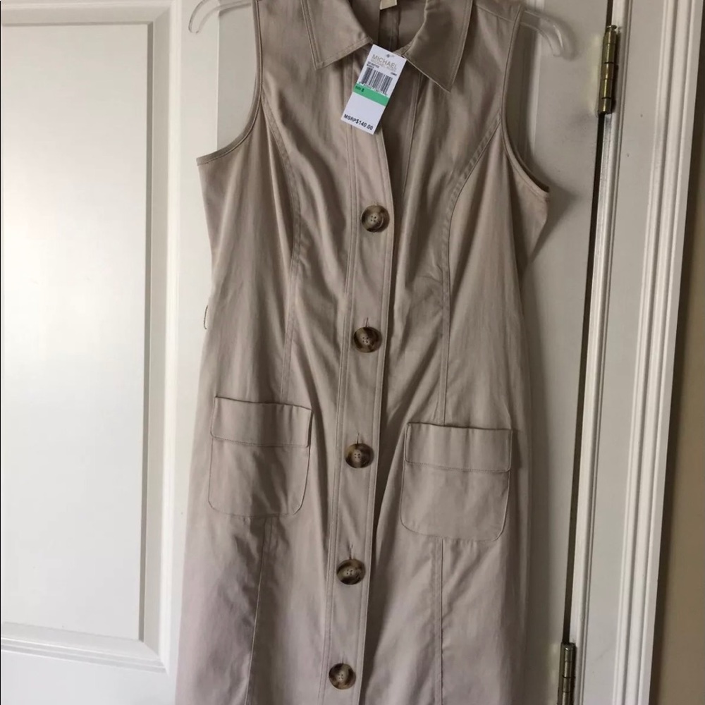 Michael Kors Dress Button Up Belted Khaki Beige